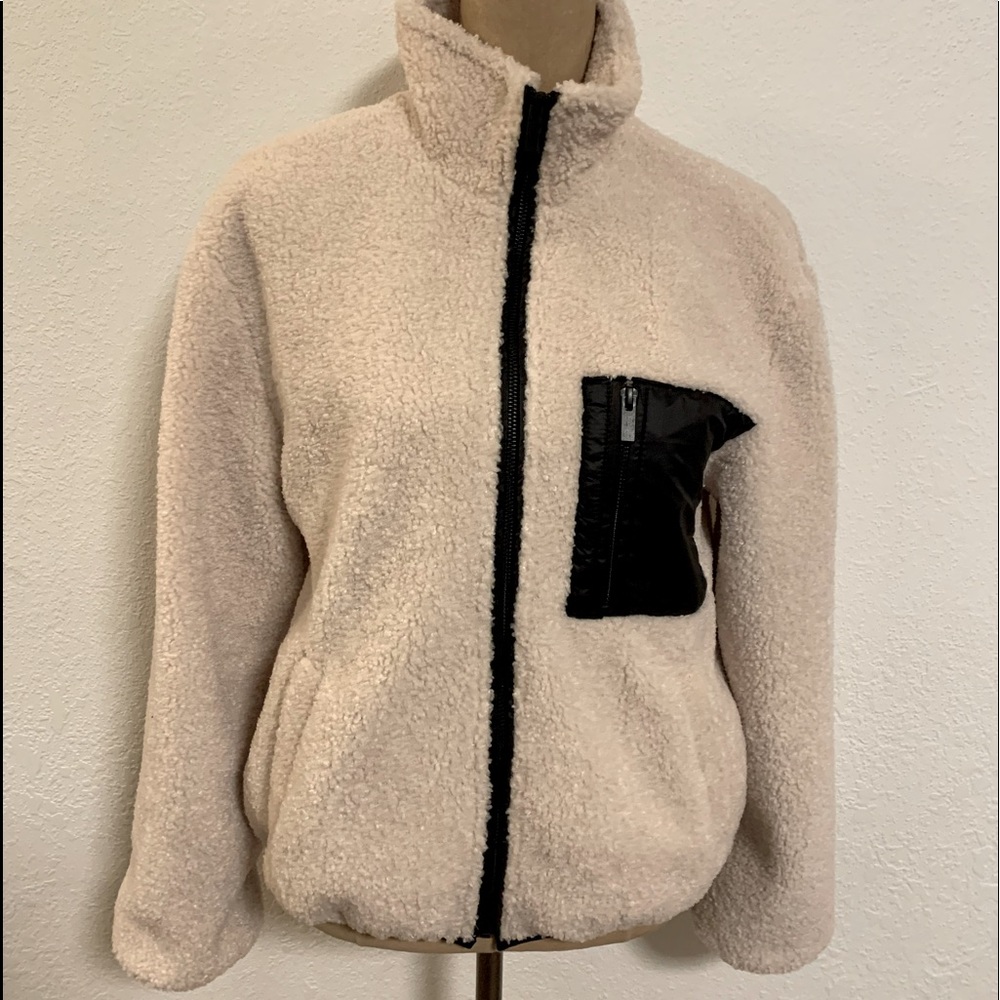 Sanctuary Sherpa zip up lined jacket latte small new!!